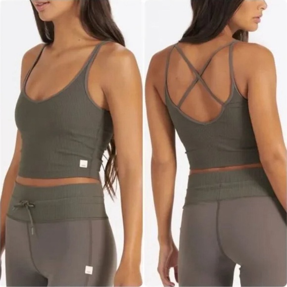 VUORI Performance Ribbed Crop Tank Top Yoga Strappy Sports Bra  Terracotta Sz M - Picture 5 of 5